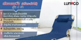 LUMIGO เตียงพับ เตียงพับ 3 ตอน 4 ขา ปรับระดับ เตียงพกพา