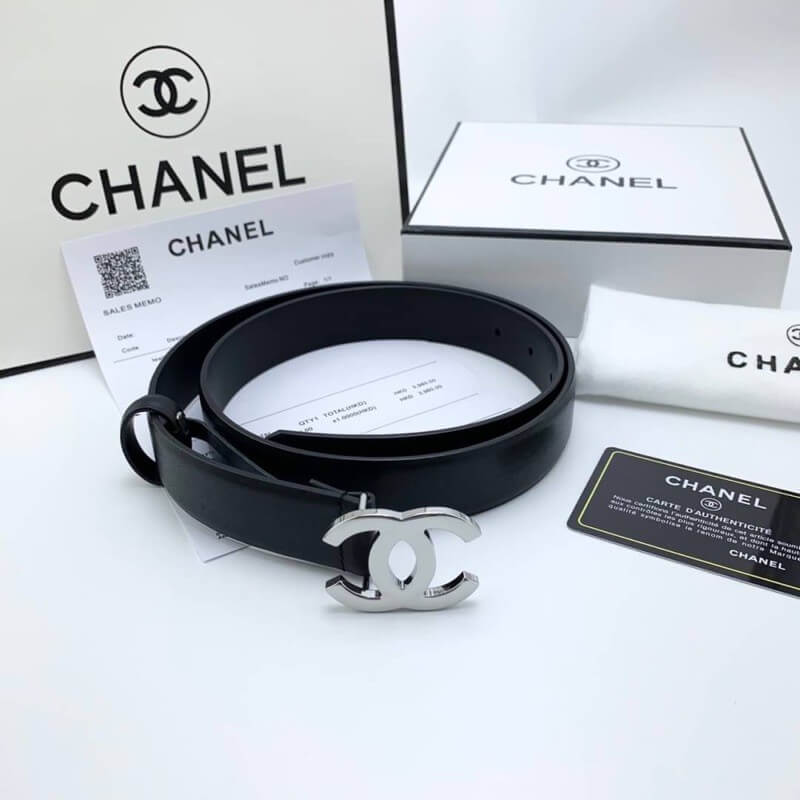 เข็มขัดผู้ชาย แบรนด์ Chanel รุ่น Calfskin & Gold-Tone Metal Black