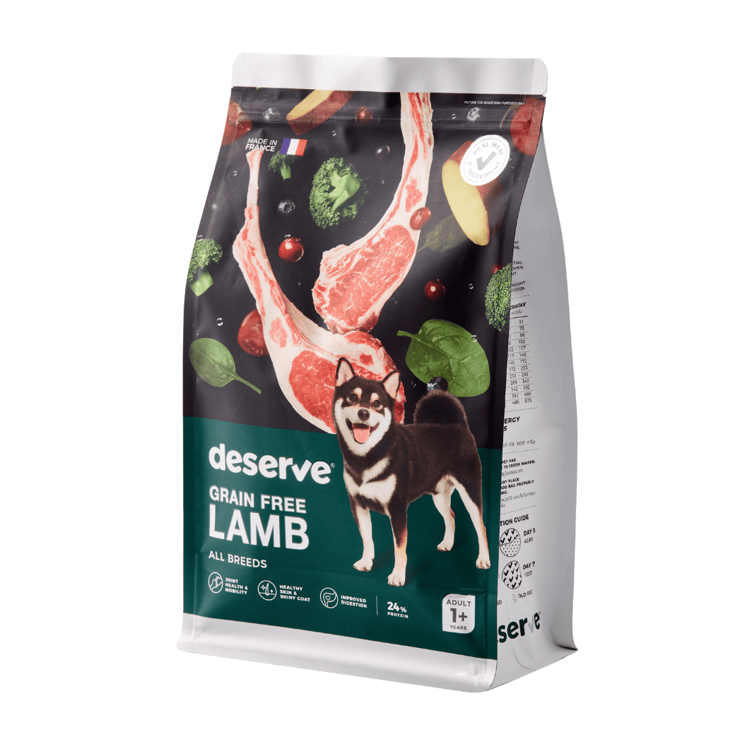 Deserve Grain Free LAMB อาหารหมา การผลิตของตัวสูตรช่วยขับถ่ายง่ายขึ้น