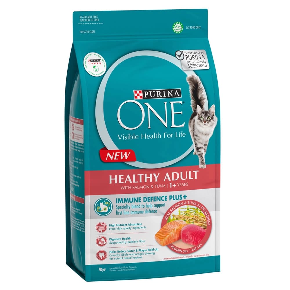 Purina ONE Healthy Adult อาหารแมว สูตรแมวกำลังโตส่วนผสมจากปลาแซลมอนและปลาทูน่า