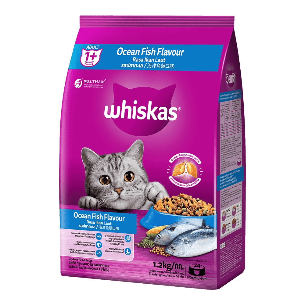 Whiskas Ocean Fish Flavour อาหารแมว เสริมคุณค่าสารอาหารจากปลาทะเลและธัญพืช