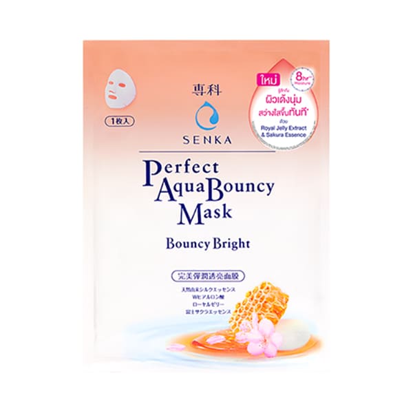 Senka Aqua Bouncy Mask Bouncy Bright แผ่นมาส์กหน้า ปรับผิวดูเนียนนุ่มเด้งขึ้นกว่าเดิม